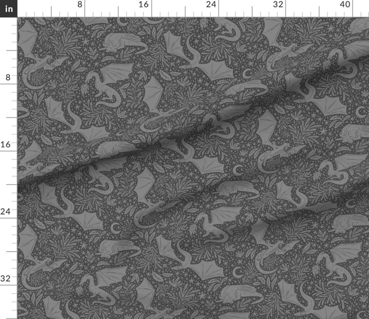 Various Fabrics by the Yard or Fat Quarter Gothic Fantasy Dragons Charcoal Gray Dark Moody Moon Celestial Dragon Custom Printed Fabric by Spoonflower